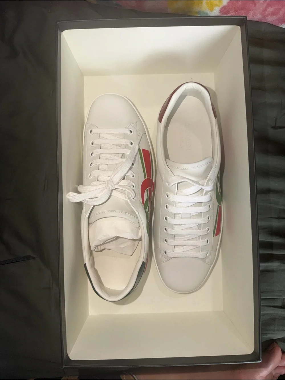 Gucci White Leather Sneakers with Red & Green